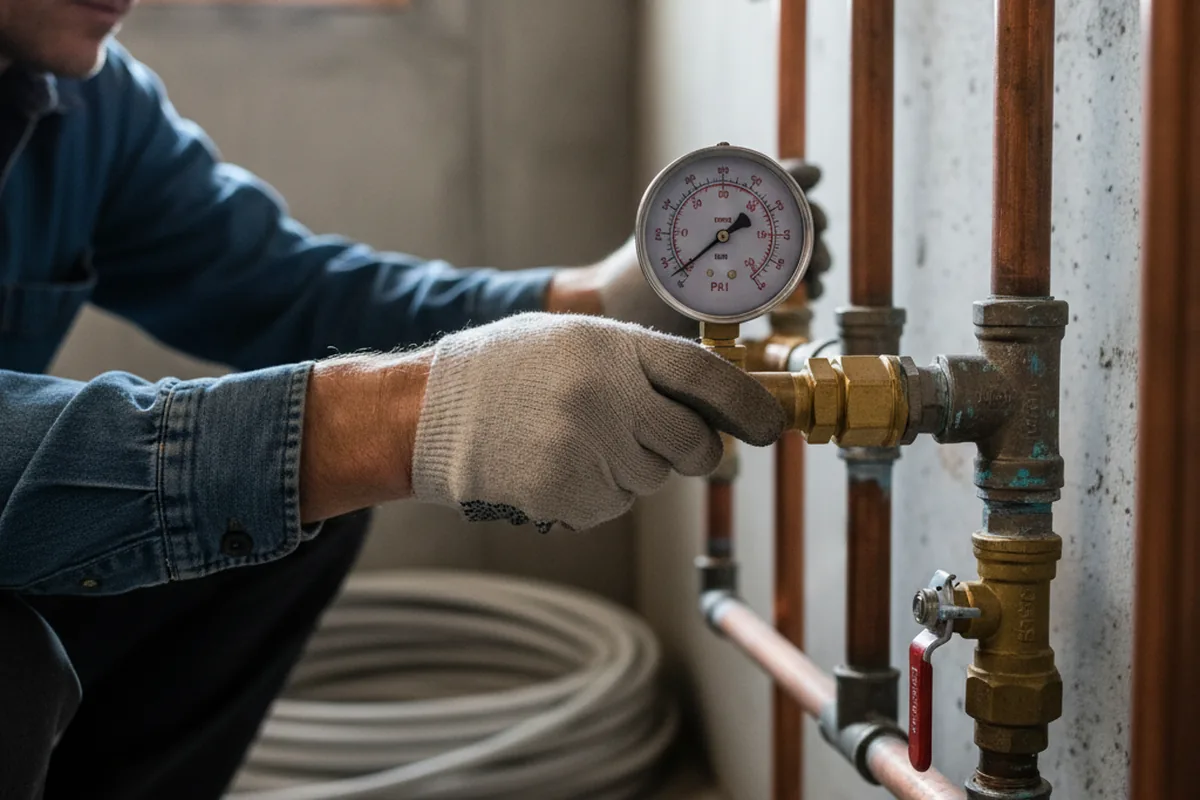 Pressure testing a repaired line during Water Line Repair in Von Ormy